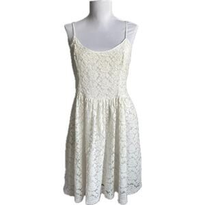 ABERCROMBIE‎ & FITCH Ivory Lace Mini Dress Size L Y2K Babydoll Romantic Festival